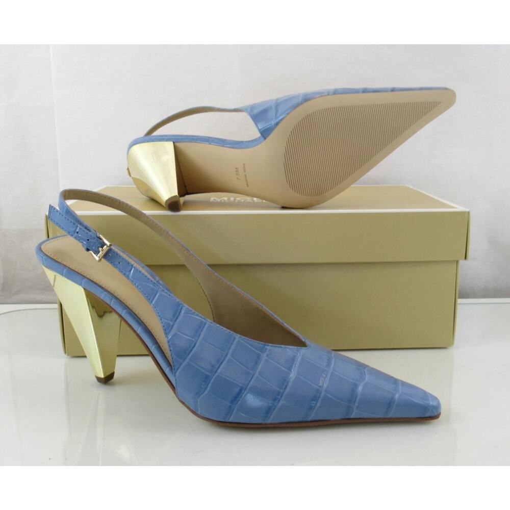 Michael Kors Electra Size 7.5 Sling Back Pump Pointed Toe Leather French Blue - Picture 8 of 8